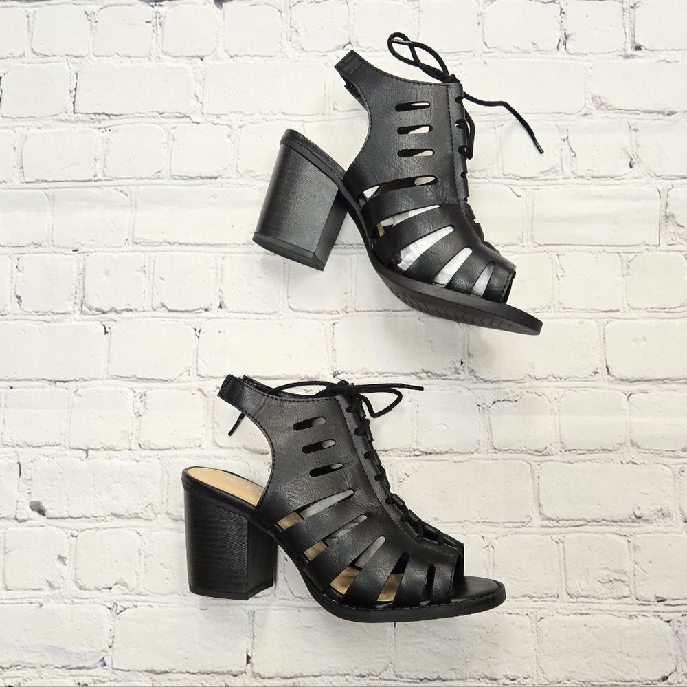 Slingback Lace Up PU Sandal Heels Women's Size 7
